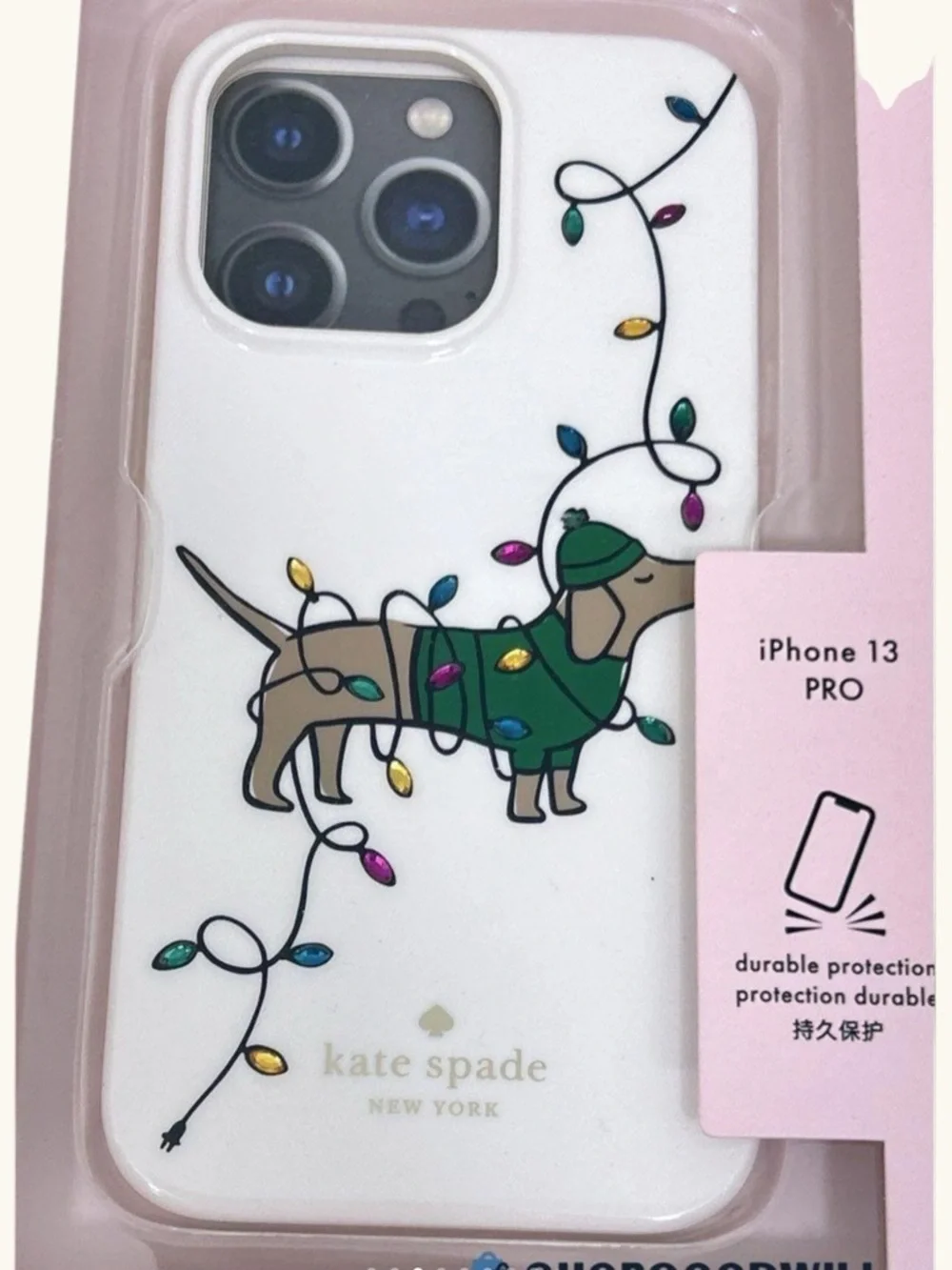 kate spade New York White iPhone 13 Pro Case with Festive Dachshund